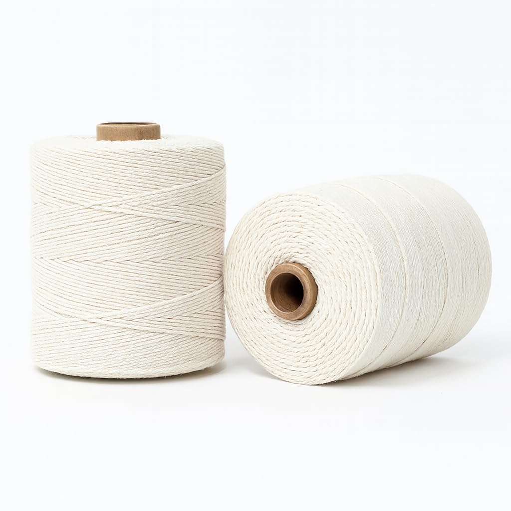 Crochet Thread Cotton Yarn � Pack of 2 Spools (1 mm, 200 g Gross Weight Each) � Approx. 150 m Length per Spool � Twisted Cord Dori for Macrame, Crochet, Knitting & DIY Projects | Off White