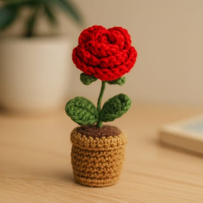Crochet Rose Pot