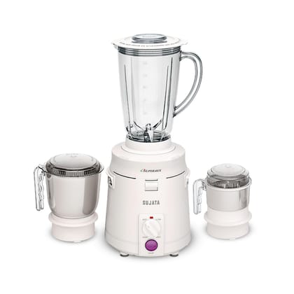 Sujata Supermix Mixer Grinder|900 Watts Double Ball Bearing Motor|22000 RPM|Non-Stop 90 Mins Running|3 Jars including 1750ml Blender, 1000ml Grinder, 500ml Chutney Jar| (White) White_2 / 3 JAR