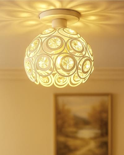 Homesake Crystal Flush Mount Ceiling Light | Decorative Ceiling Lamp for Hallway, Bedroom, Living Room, Warm Light