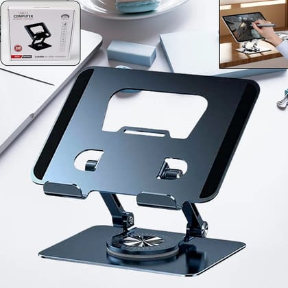 360 Rotating Adjustable Metal Laptop Stand  Foldable Height & Angle Adjustable Laptop Holder for MacBook, Notebook & Tablets | Heavy Duty Carbon Steel Cooling Stand (10kg Capacity | Random Color)