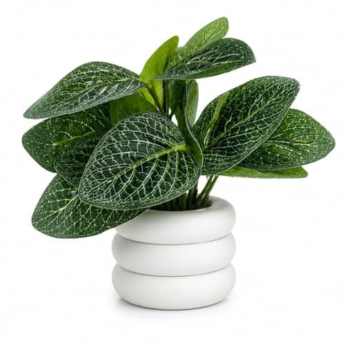 Modern White Ceramic Zen Pot - Faux Greenery for Home Decor, Office Desk, Kitchen & Bedside - Realistic Lifelike