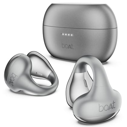 Boat Airdopes Loop OWS Earbuds w/Clip-On Fit, Air Conduction Tech, 50HRS Battery, 4Mics ENx, Dual EQ Modes, 12mm Drivers, 40ms Latency, ASAP Charge, OWS Ear Buds in Ear Bluetooth Earphones(Cool Grey)