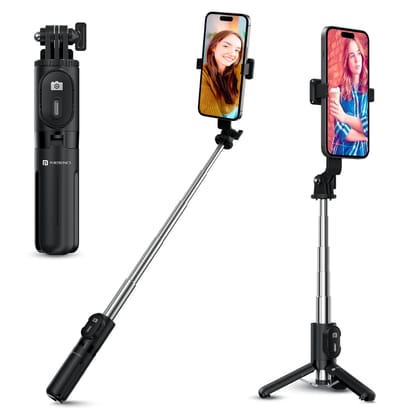 Portronics Lumistick Mini Extendable Multifunctional 3-in-1 Selfie Sticks with Wireless Detachable Bluetooth Remote & Tripod Stand,Portable Lightweight Selfie Stick for iPhone & Android Mobiles