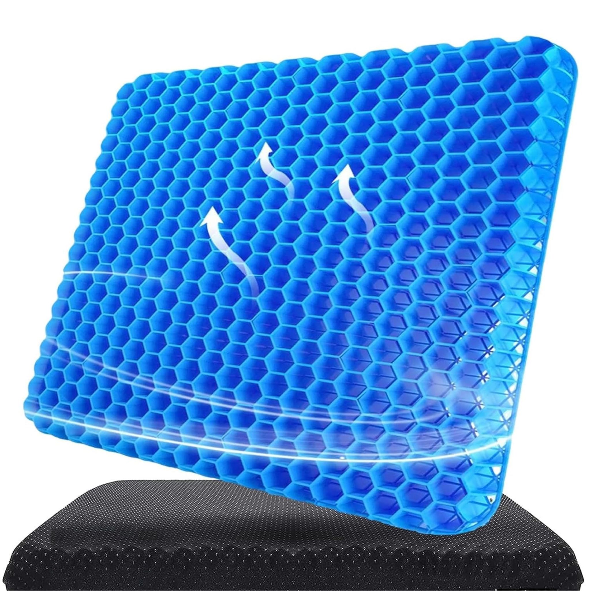 EZYFIT Medical Grade Gel Seat Cushion with Black Non-Slip Cover, Honeycomb Design for Pressure Relief & Tailbone Support, Breathable & Flexible Comfort for Long Sitting