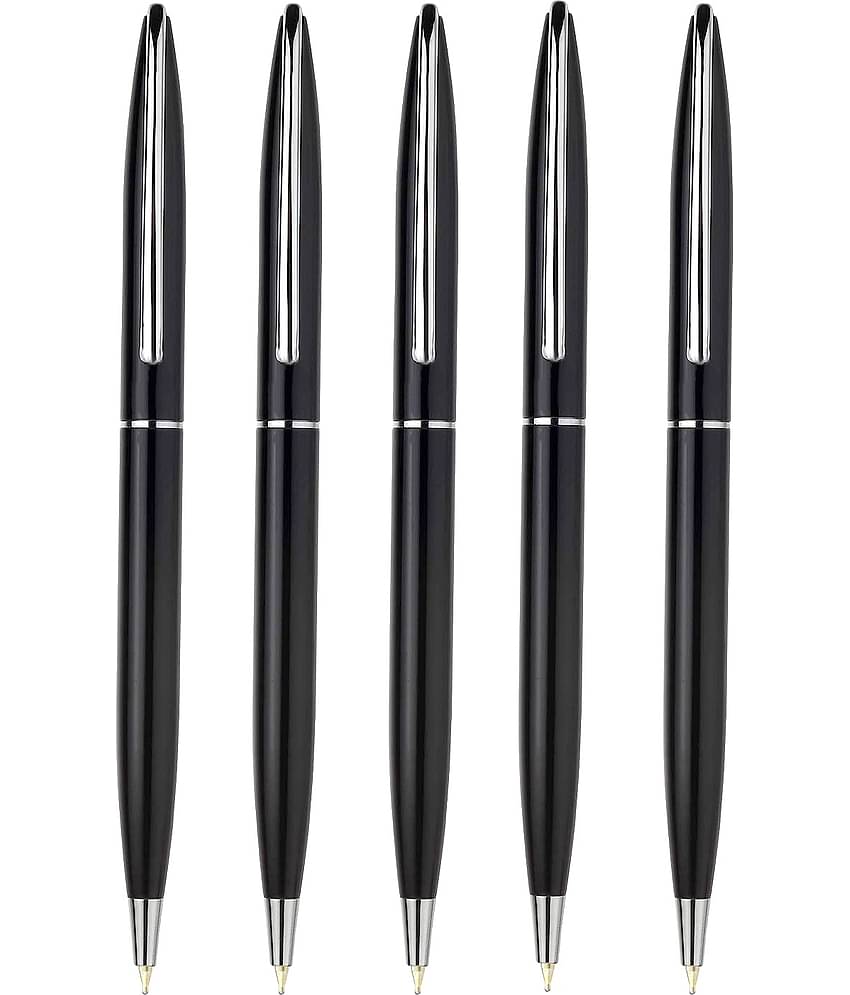 K K CROSI Sleek Design Pack of 5pcs Black Colour Metal Ball Pen  (Pack of 5, Blue Ink)