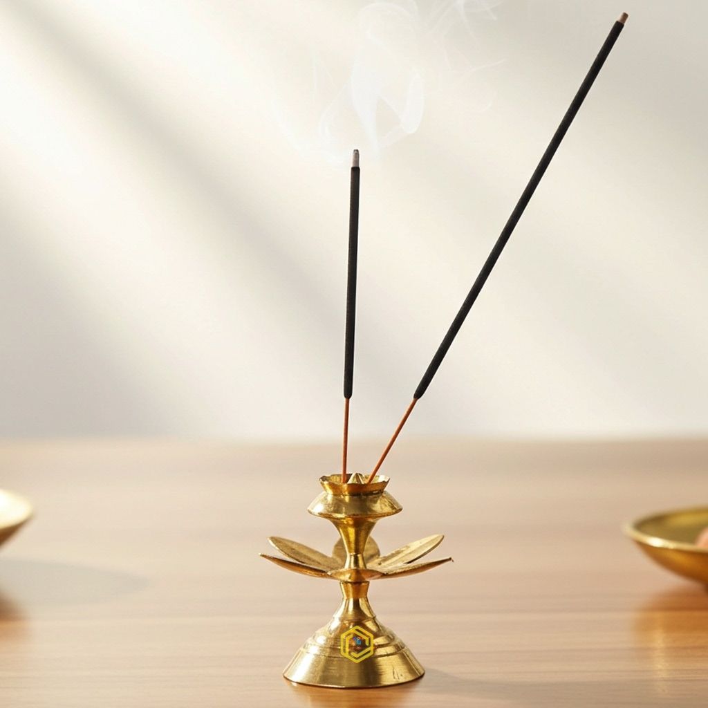 Brass Kamal Patta Agarbatti Stand No. 5, Height : 2.4 Inch (ZMAS147 D)