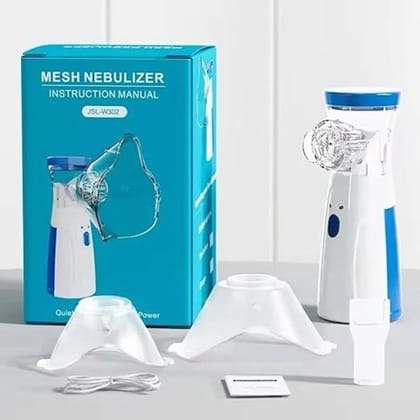 WUGO::Portable Handheld Mesh Nebulizer Machine with 2 Masks, 1 Mouth piece & Usb, Personal Inhalers For Breathing Problems Lightweight, Cool Mist Inhailer for Cold & Cough, Travel Friendly Nebulizer For Adults & Kids (White)