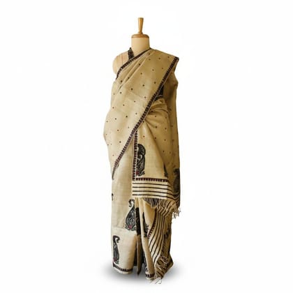 Beige and Black Paisley Printed Saree