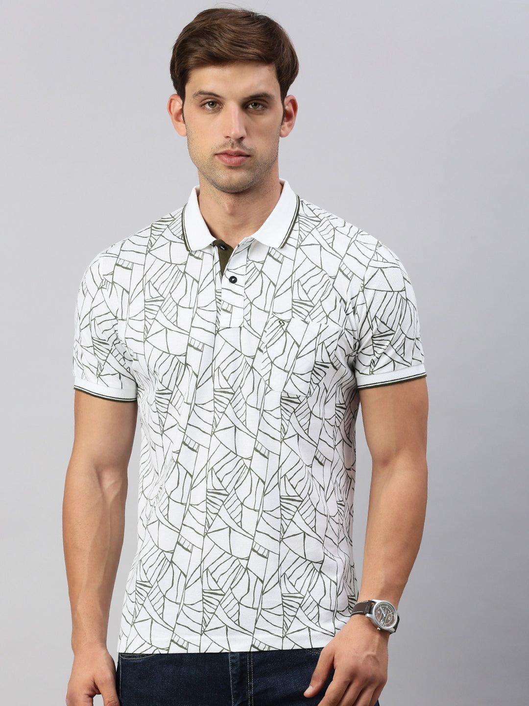 Classic Polo Men's Printed White/Black Cotton Slim Fit Half Sleeve T-Shirt | BEAU - 264 A SF P
