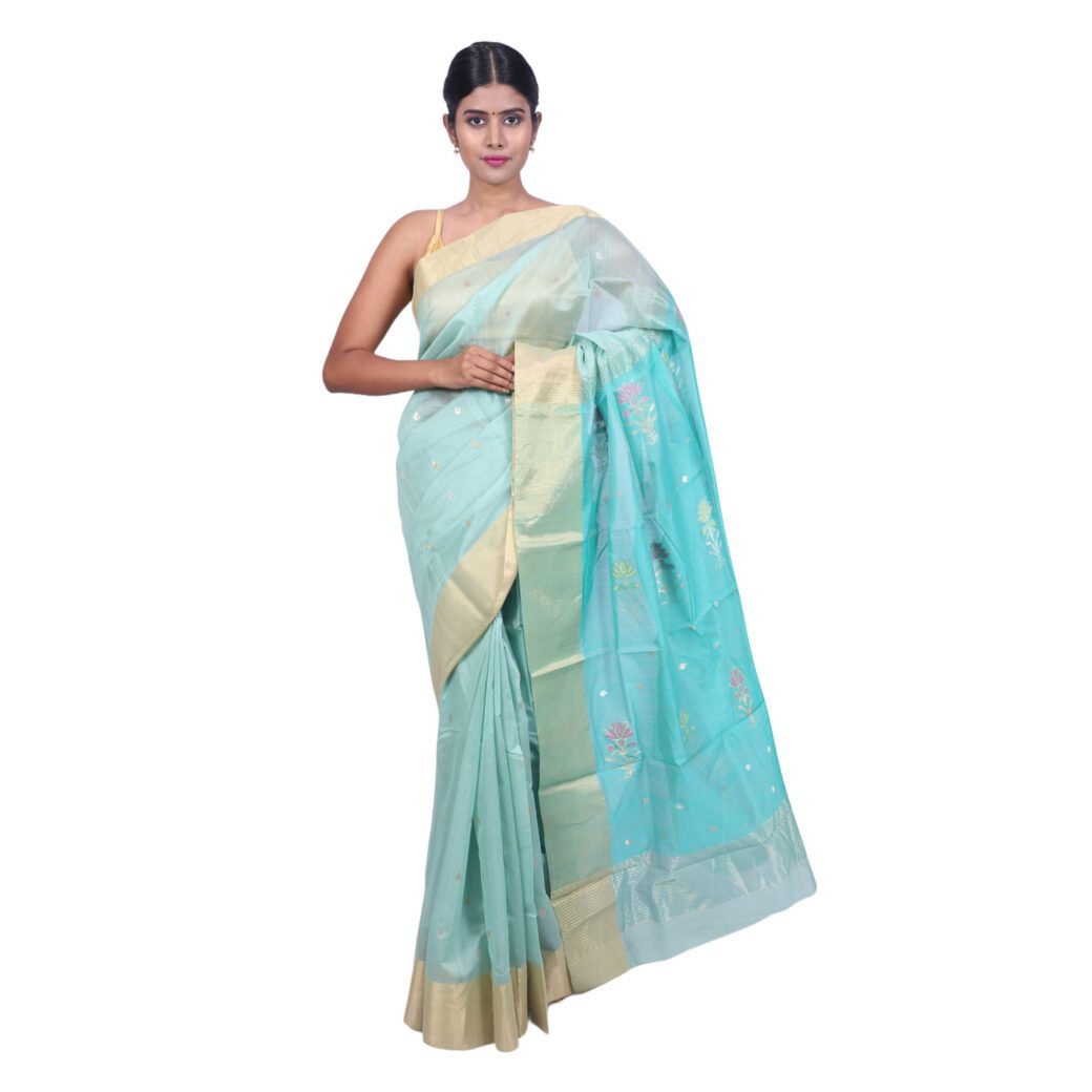 HANDLOOM CHANDERI SAREE- MERCERISED(COTTON+SILK MIX) WITH BLOUSE (SKU - 1SC104080120 SAREE- 66)
