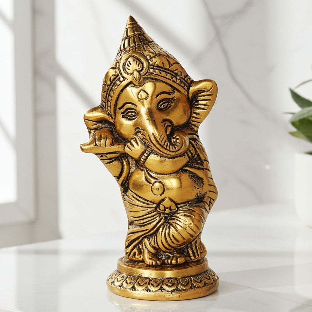 Aluminium  Showpiece Ganesh Ji Statue With Gold Finish (ASMAS385 G)