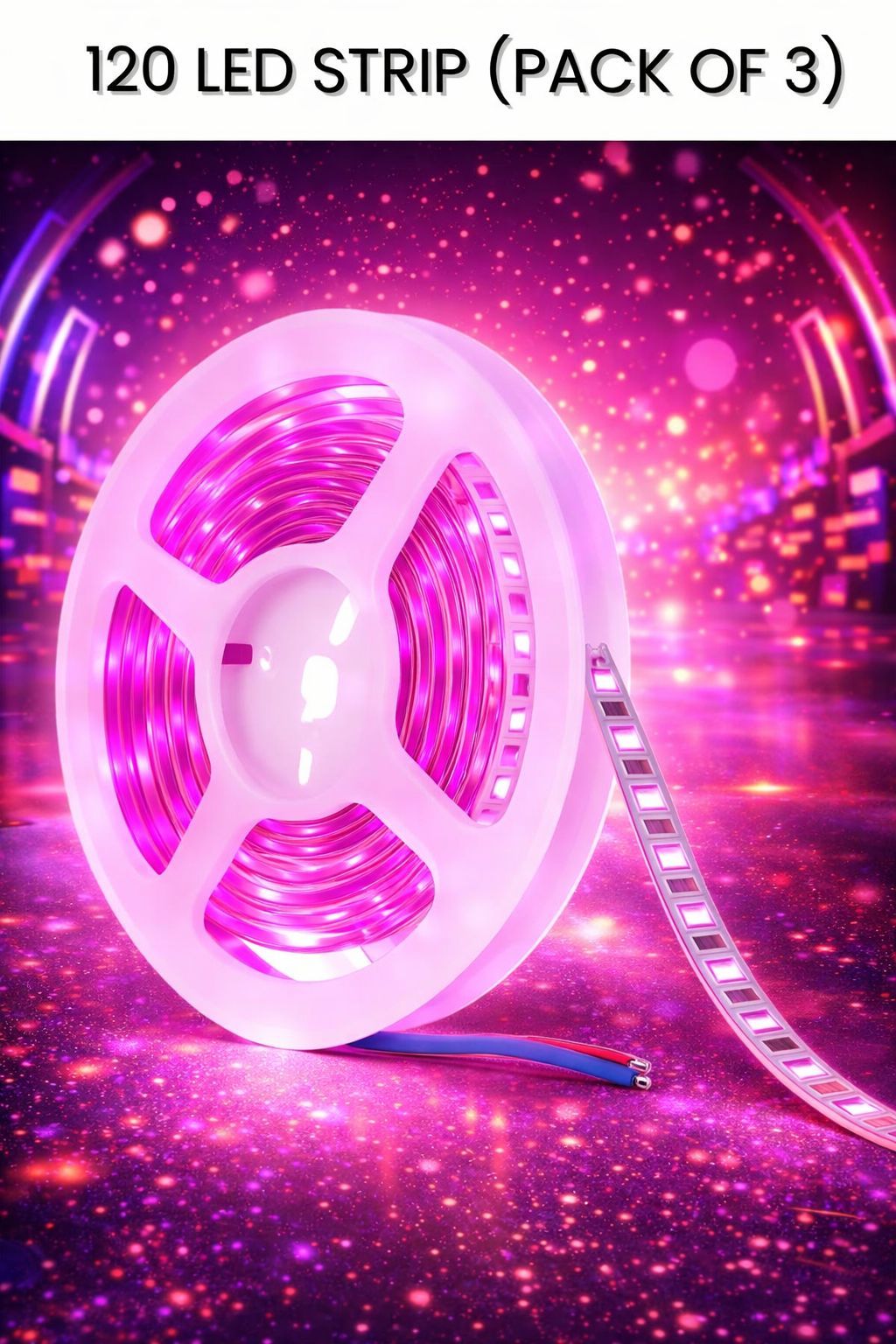 SPARKWORLD 5 Meter Pink LED Strip Light (120 LEDs/m) Pack of 3 | Flexible Self-Adhesive Decorative Strip for Profile, Cove, and Mood Lighting