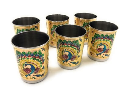 NAVRANG Serving Glass Set Water Glass Juice Glass Set Meenakari Glass Retun Gift (Set of 6) Return Gifts
