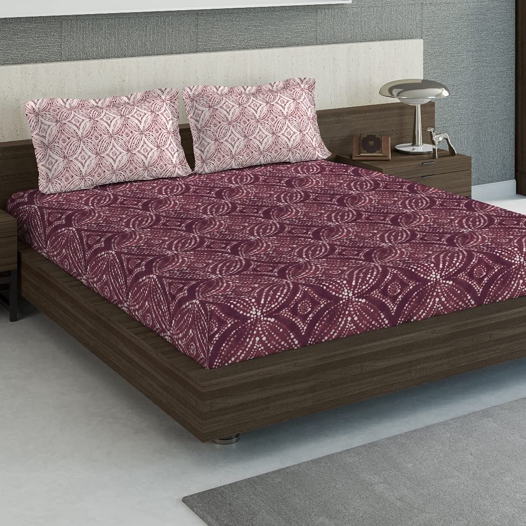 DDECOR - Evita Collection 100% Cotton Ethnic Pattern 115TC Super King Bedcover |274 CM X 274 CM| with 2 pillow Covers - Wine
