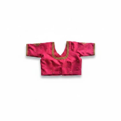 Pink Embellished Ethnic Blouse with Gold Border