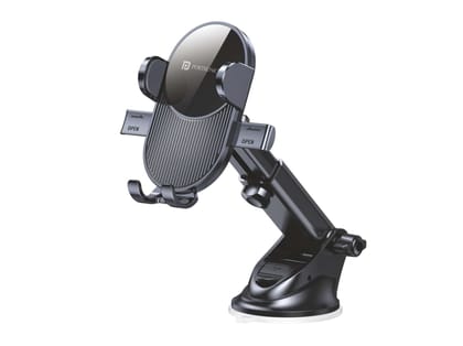 Portronics Clamp M3 Adjustable Car Mobile Phone Holder Stand for Dashboard & Windshield, 360 Rotational, Strong Suction Cup, Compatible with 4 to 6 inch Devices