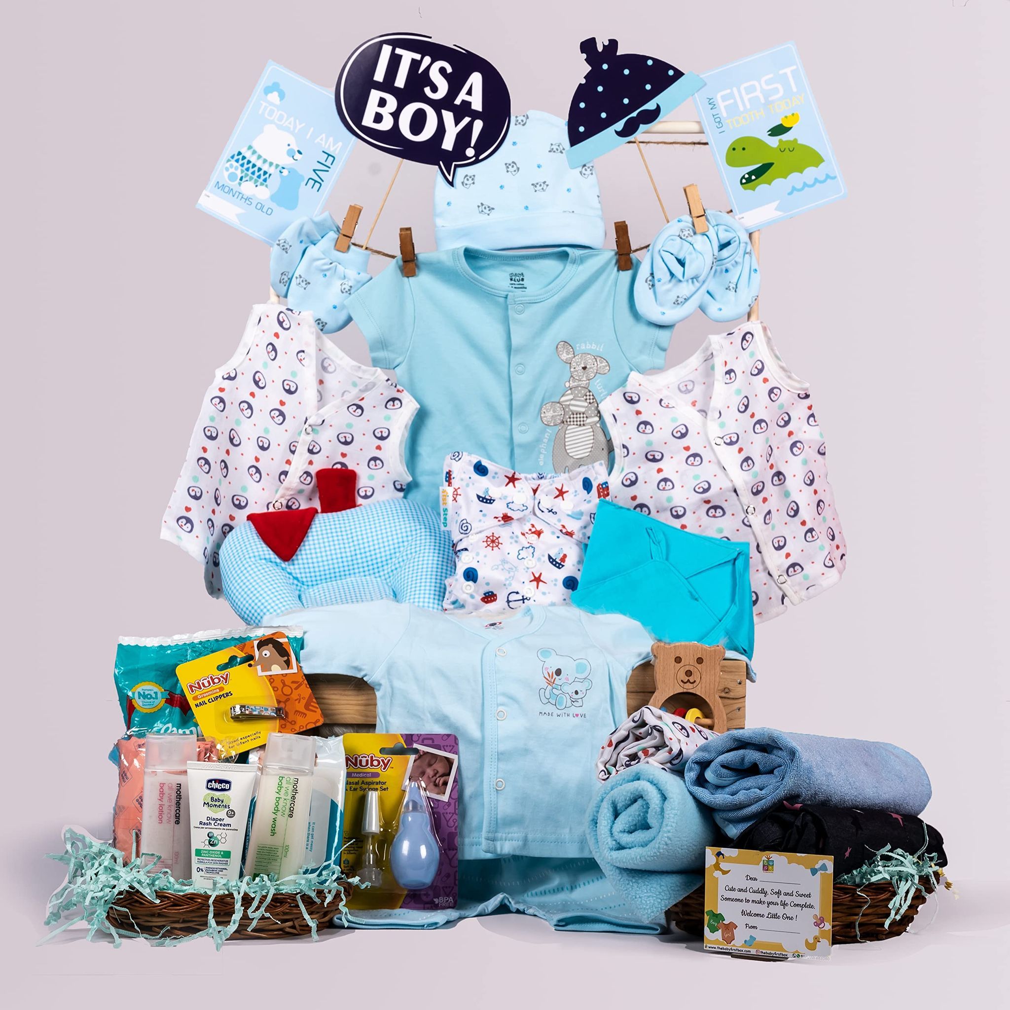 The Baby First Box Newborn Baby Essential Kit - 25 Items | Summer Kit (Boys)