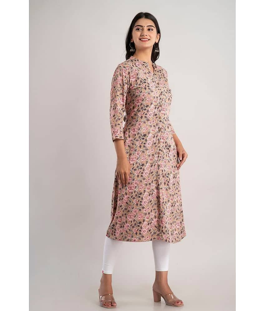 MAUKA - Beige Rayon Women's Front Slit Kurti ( Pack of 1 )