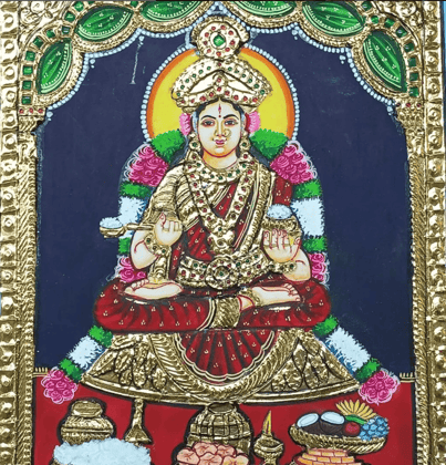 Tanjore painting of Goddess Annapoorani By Authentic Handcrafting Method (Size 18x14)