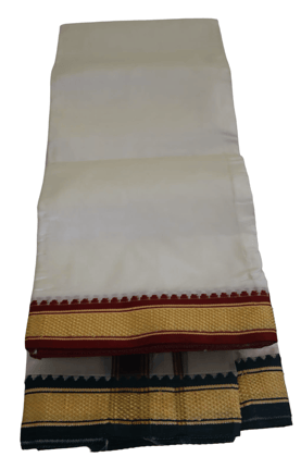 White Dhoti with Gold and Maroon Border - Traditional Indian Wear