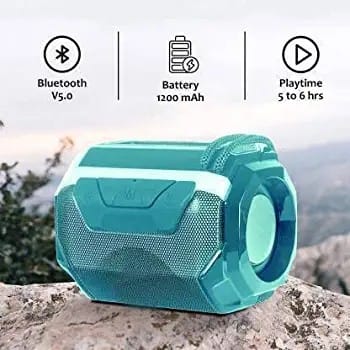 Wireless Bluetooth Speaker with Mic, FM Radio, AUX, USB, TF Support and 6Hrs Playtime - Hands-Free Calling and Rechargeable Battery Color - Turquoise