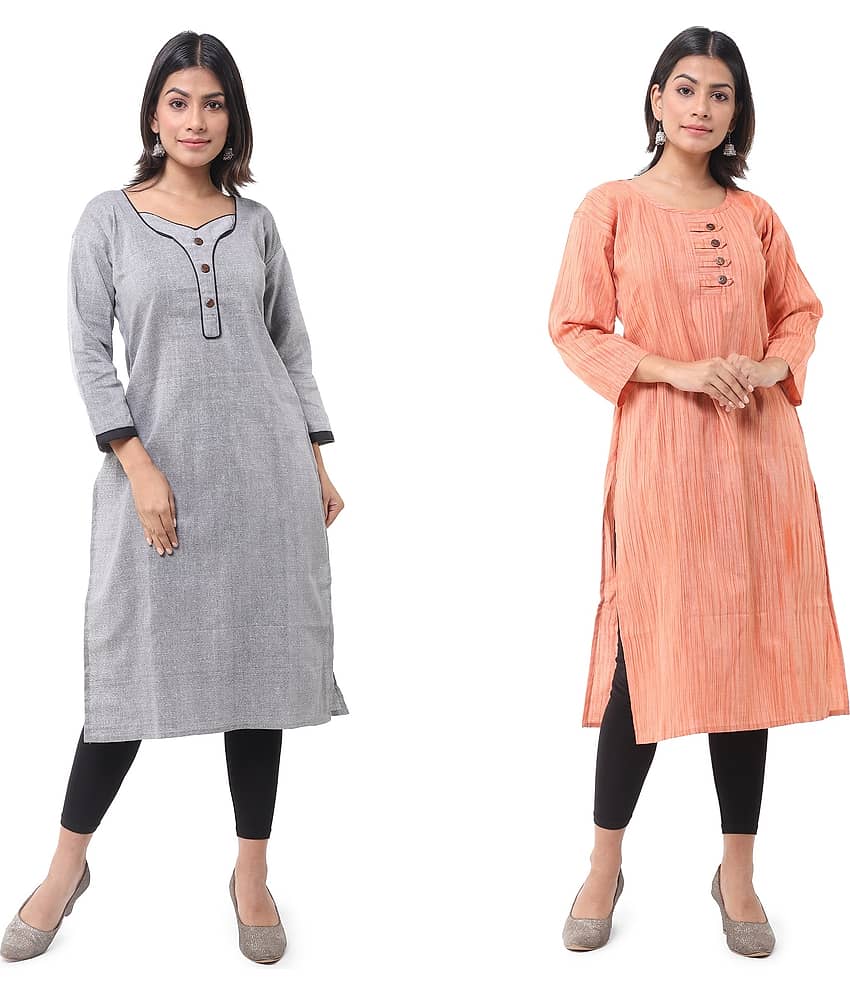 DESHBANDHU DBK - Multicolor Cotton Women's Straight Kurti ( Pack of 2 )