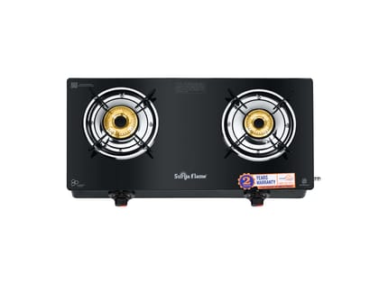 Surya Flame Creta Gas Stove 2 Burners Glass Top, Tri-pin Brass Burner, 2 Burner Gas Stove, Stove 2 Burner, Manual Ignition, Ultra Slim Design with Toughened Glass Top, Removable Drip Tray - Black Surya Flame Creta Gas Stove 2 Burners Glass Top, Tri-pin Brass Burner, 2 Burner Gas Stove, Stove 2 Burner, Manual Ignition, Ultra Slim Design with Toughened Glass Top, Removable Drip Tray - Black