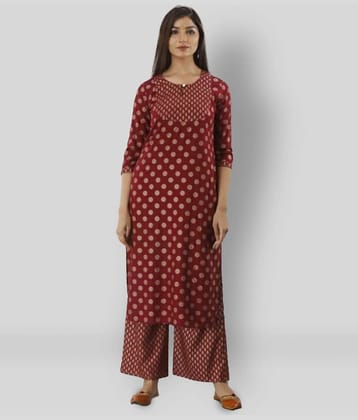 MAUKA - Maroon Straight Rayon Women's Stitched Salwar Suit ( Pack of 1 )