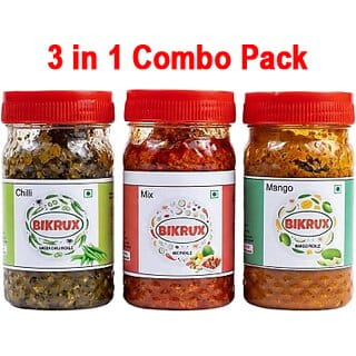 BIKRUX Homemade Pickle Combo Pack of 3  Mango, Green Chilli, and Mix Pickle (3 x 50gm)  Traditional Spicy