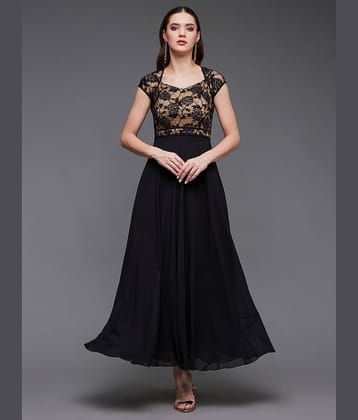 Miss Chase Women Georgette Printed Fit & Flare Dress ( Black )