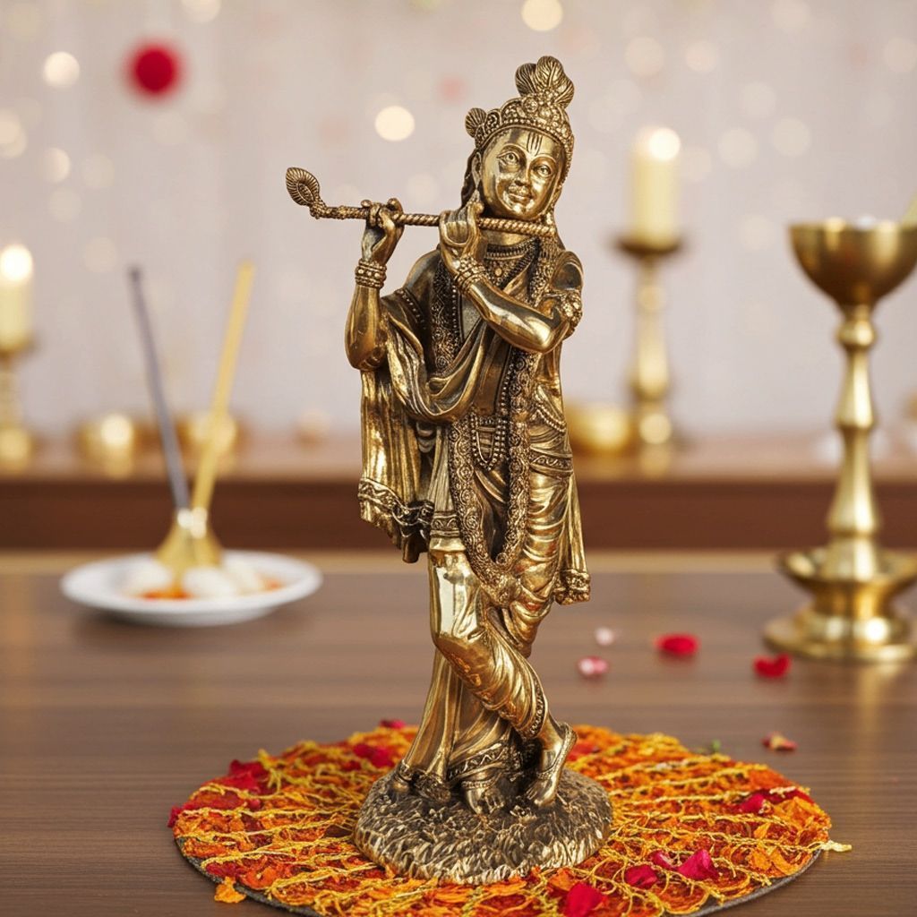 Brass Krishna Ji Idol Statue � Premium Handcrafted Brass Showpiece, Height : 10 Inch (BSMAS1806 G)