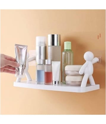 BLUE HOME AND KITCHEN Plastic Self Adhesive Wall Mounted Human Figure Plastic Bathroom Shelf White