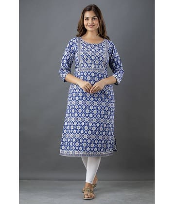 Lee Moda - Blue Cotton Women's Straight Kurti ( Pack of 1 )