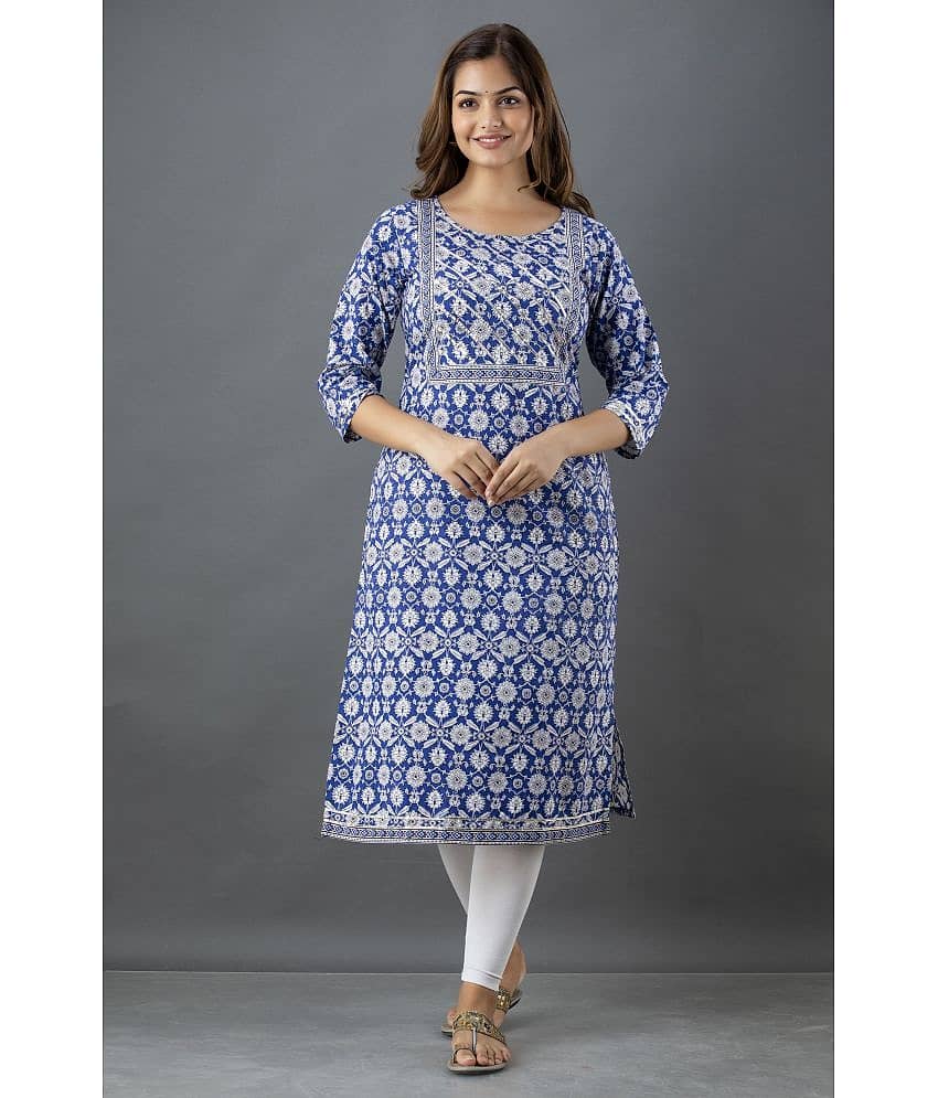 Lee Moda - Blue Cotton Women's Straight Kurti ( Pack of 1 )