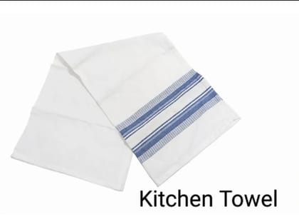 Hand weave Cotton White Kitchen Towel with Blue thread work