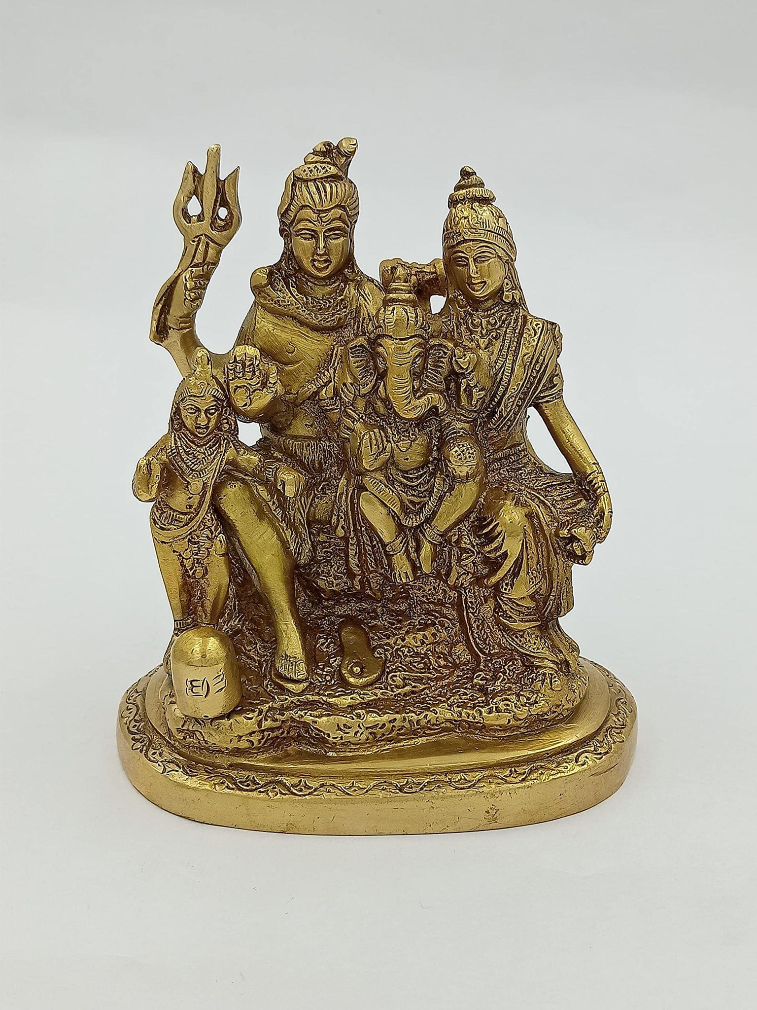 Arihant Craft� Hindu God Shiva Parivar Idol Lord Shiva Parvati Ganesh Kartikeya Statue Mahadev Sculpture Hand Work Showpiece � 15 cm (Brass, Gold)
