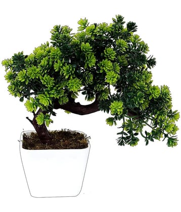 YUTIRITI Bonsai Plant Tree Green Leaves With Pot Green Artificial Tree Plastic - Pack of 1