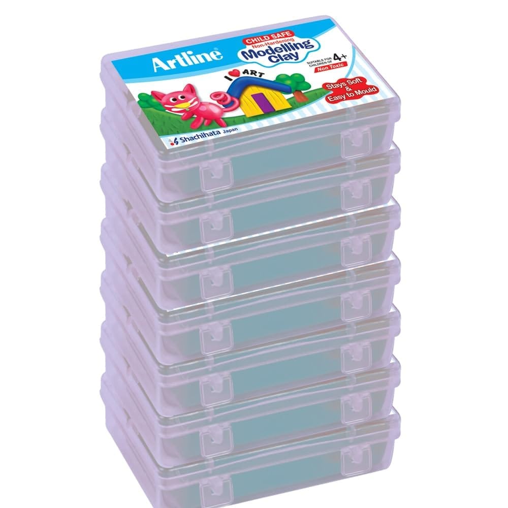 Artline Modelling Clay 150GM (7 Plastic Container Singles) Light Blue Colour X 7 | Soft & Easy to Bend or Shape, for Young Hands