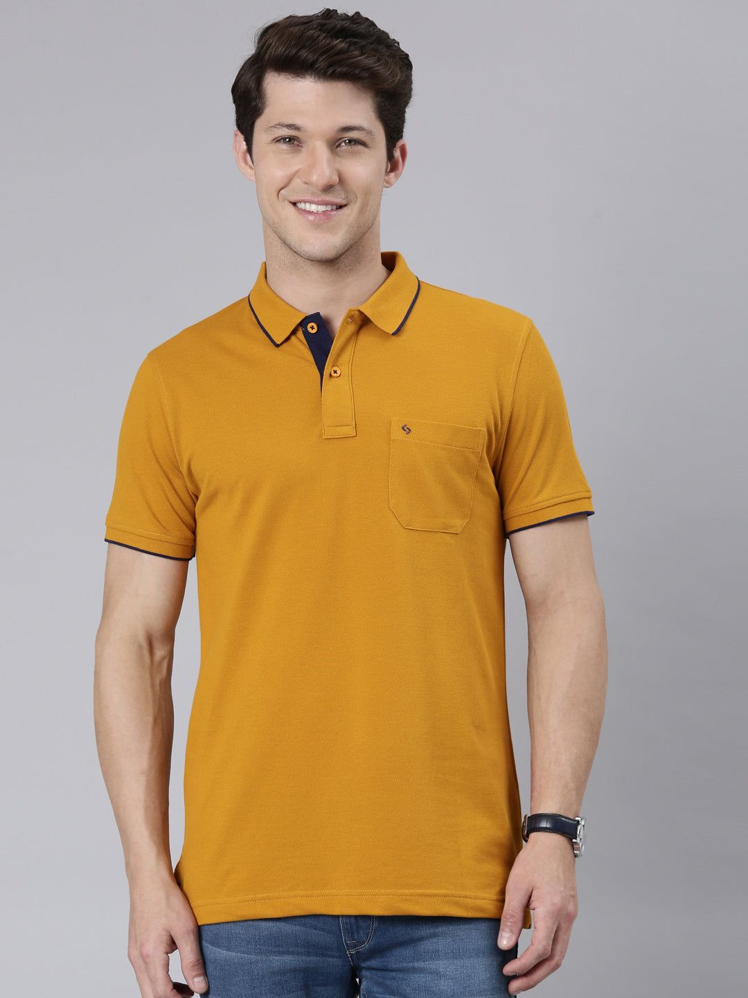 Classic Polo Men's Smart Double Pique Polo Half Sleeve Slim Fit T-Shirt | Nova - G.Yellow