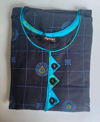 Shreejee Black and Blue Cotton Printed Patiala Suit with Dupatta