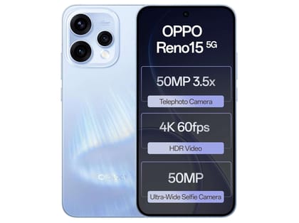 Oppo Reno 15 5G Smartphone, 8GB RAM, 256GB Storage, Elegant Design - Aurora Blue Oppo Reno 15 5G Smartphone, 8GB RAM, 256GB Storage, Elegant Design - Aurora Blue