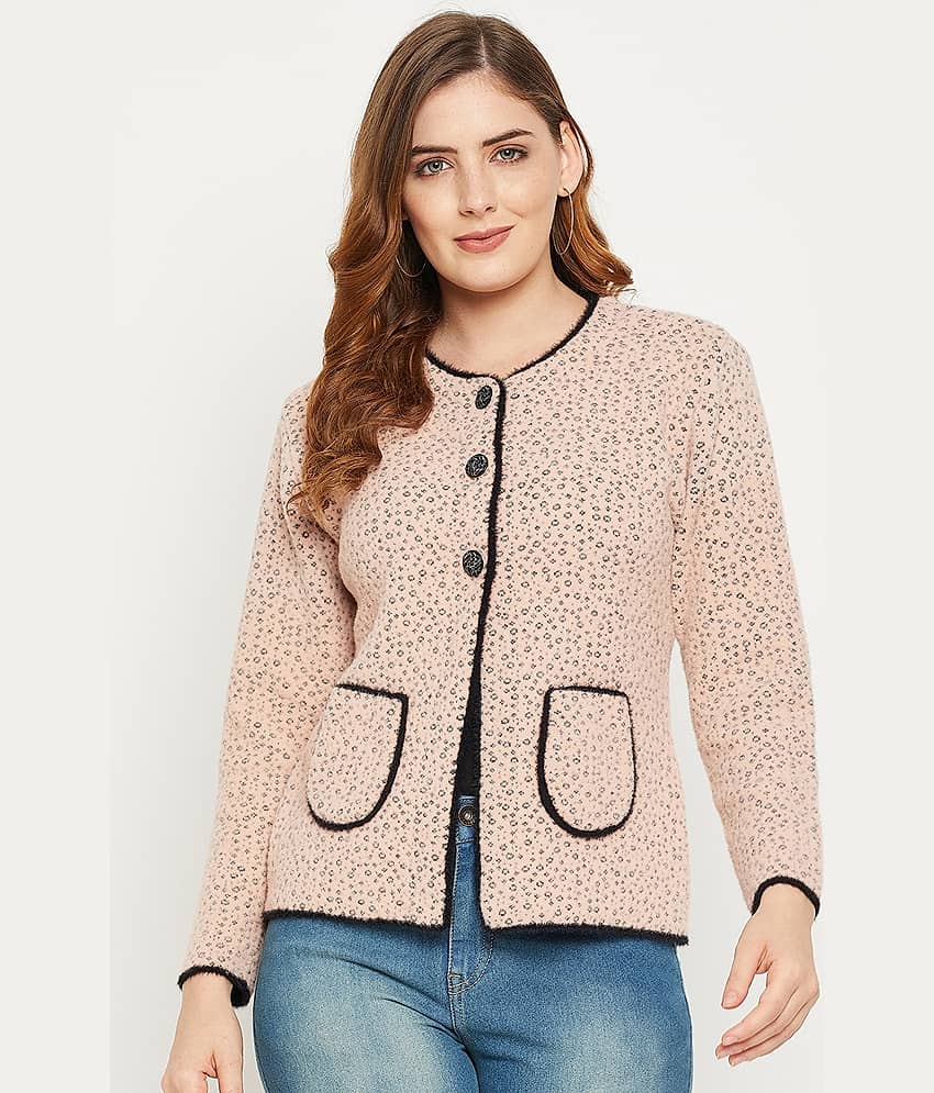 zigo Woollen Round Neck Women's Buttoned Cardigans - Peach (Pack of 1)