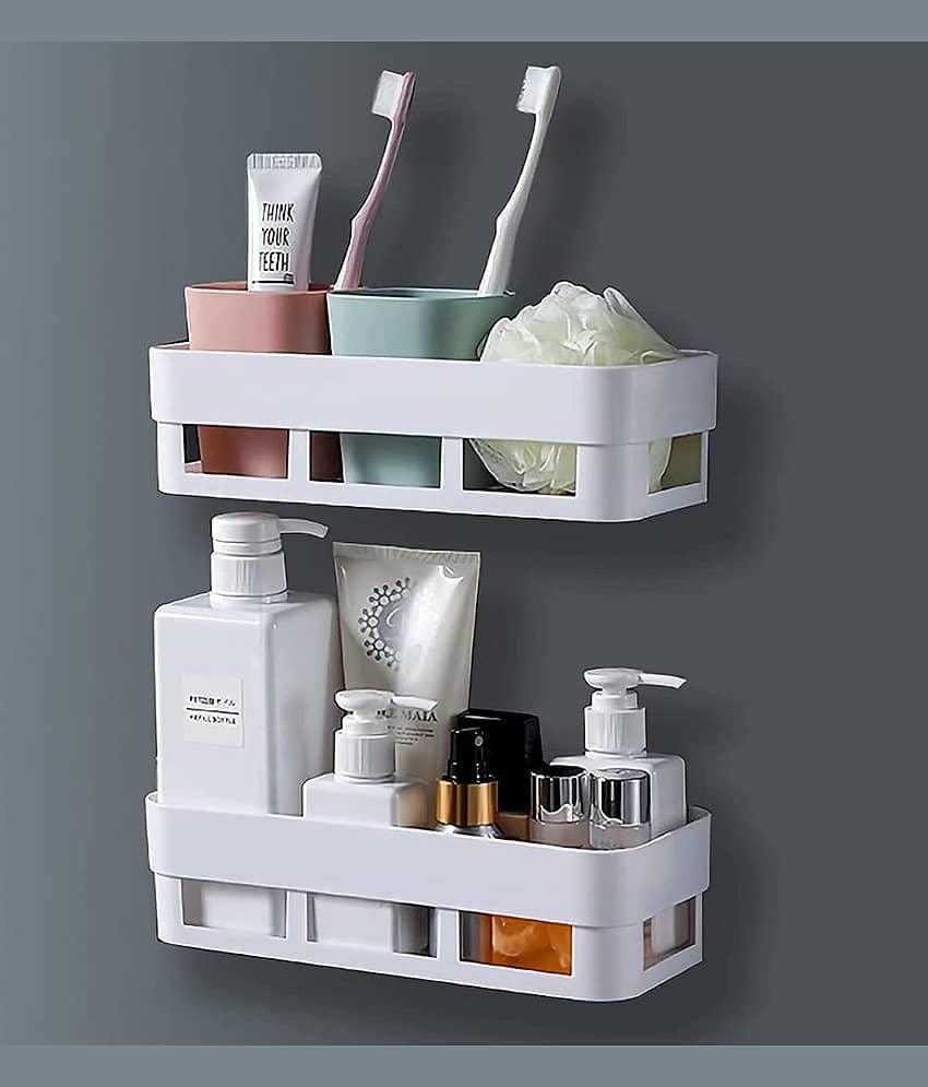HINGOL (PACK OF 2)Bathroom Organiser, Self Adhesive Bathroom Shelf for Wall, Washroom Organizer, Bathroom Rack Stand Without Drilling