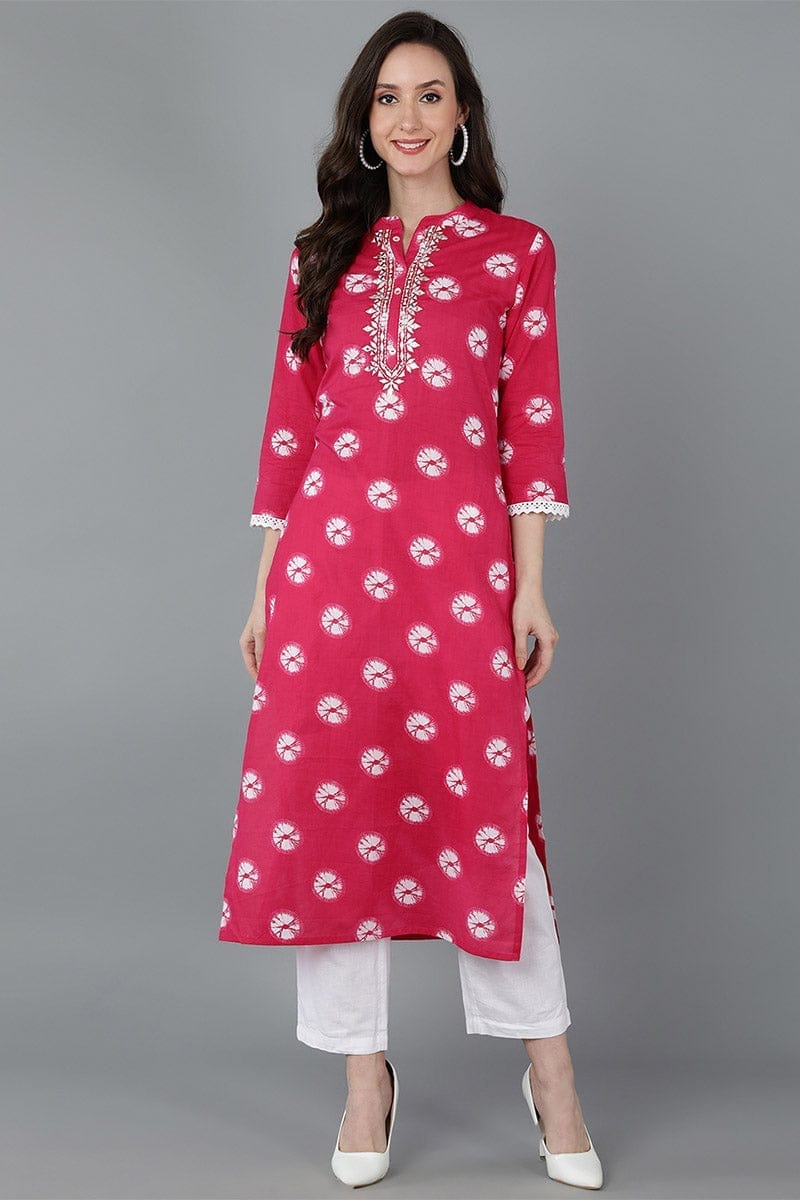 Pink Cotton Ethnic Motifs Dyed VCK8863