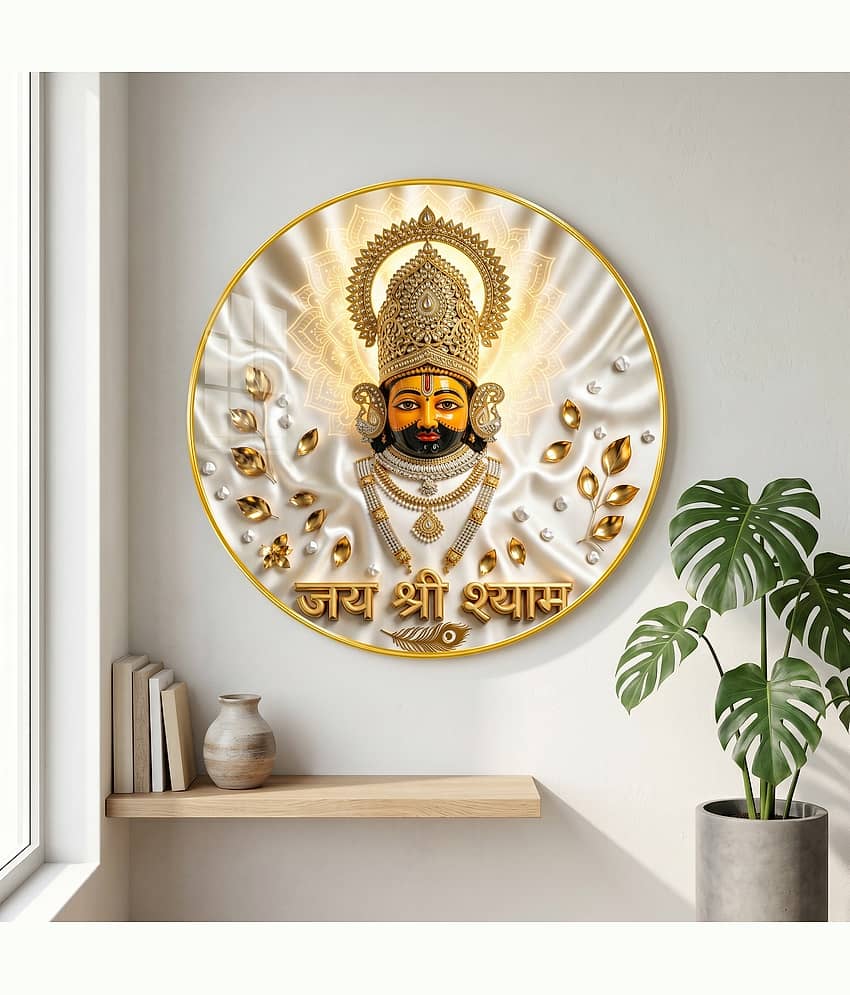 SAF Perfect Homes Khatu Shyam Ji Wall Painting With PVC Round Frame for Home Temple Decor Digital Reprint 16 inch x 16 inch Painting (With Frame)