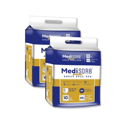 MediSORB Adult Diaper Pants | Double XL (2XL) |Waist 152-205 cm (60-80 inches) |High Absorbency -15 Hrs |Rash-Free |Leakproof |Breathable |Odourless |Elastic Waist |Men & Women | 20 Units, Pack of 2