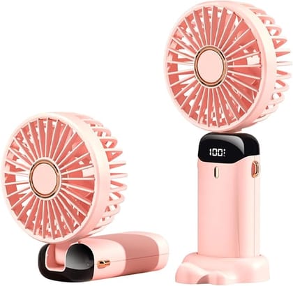 Portable Rechargeable Mini Fan with LED Display, USB Type-C Personal Desk Fan, 5 Speed Settings,18650 Lithium Battery, Handheld Desktop Cooling Fan for Office Travel Home
