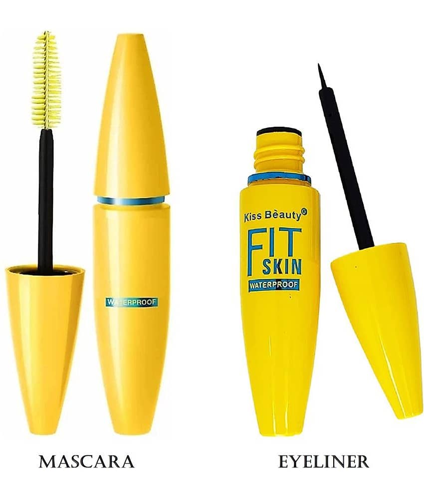 Kiss Beauty Waterproof Liquid Eyeliner & Mascara Black Pack of 2