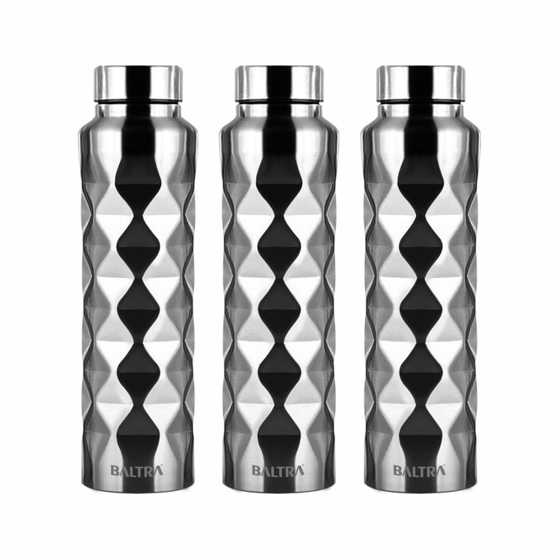 Baltra Booster Stainless Steel Fridge Water Bottle/Refrigerator Bottle Single Walled (1000 ML) Pack Of 3